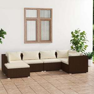 vidaXL Salon de jardin 6 pcs avec coussins résine tressée marron