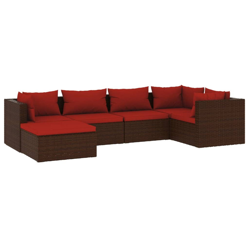 vidaXL Salon de jardin 6 pcs avec coussins résine tressée marron
