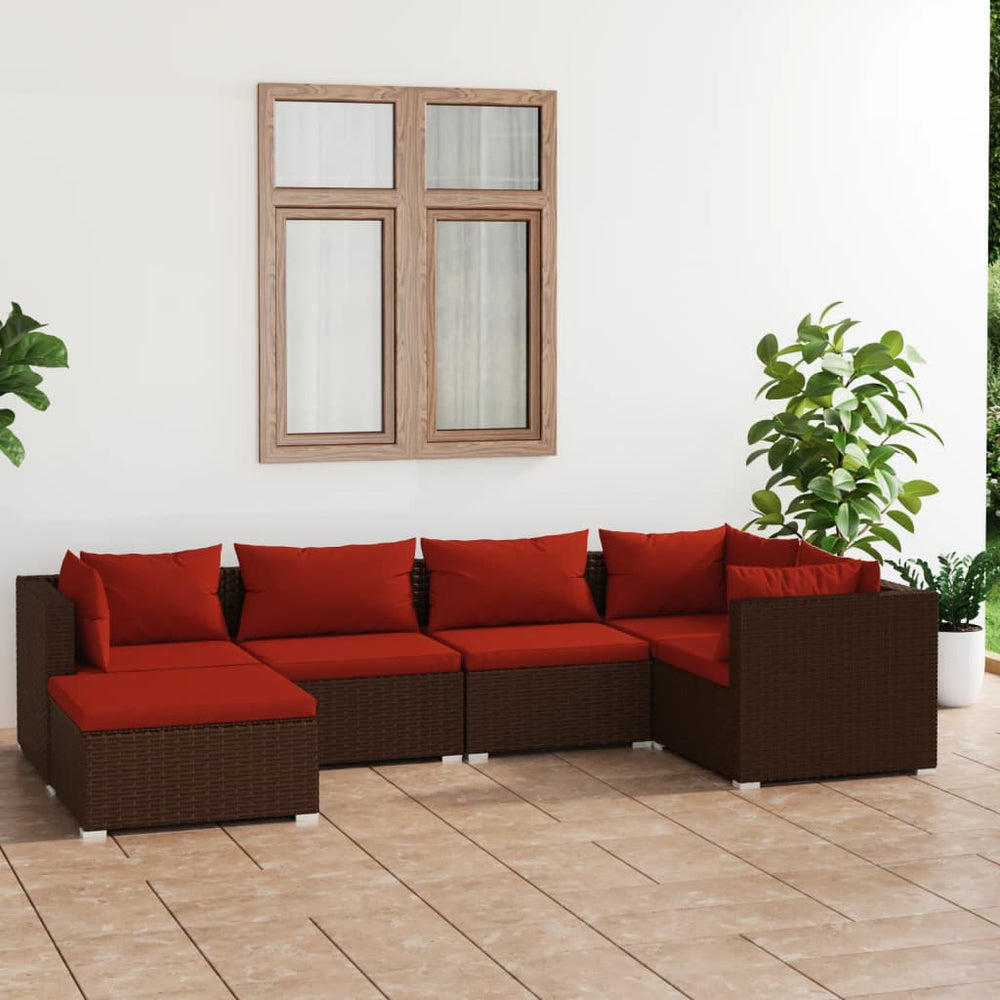 vidaXL Salon de jardin 6 pcs avec coussins résine tressée marron