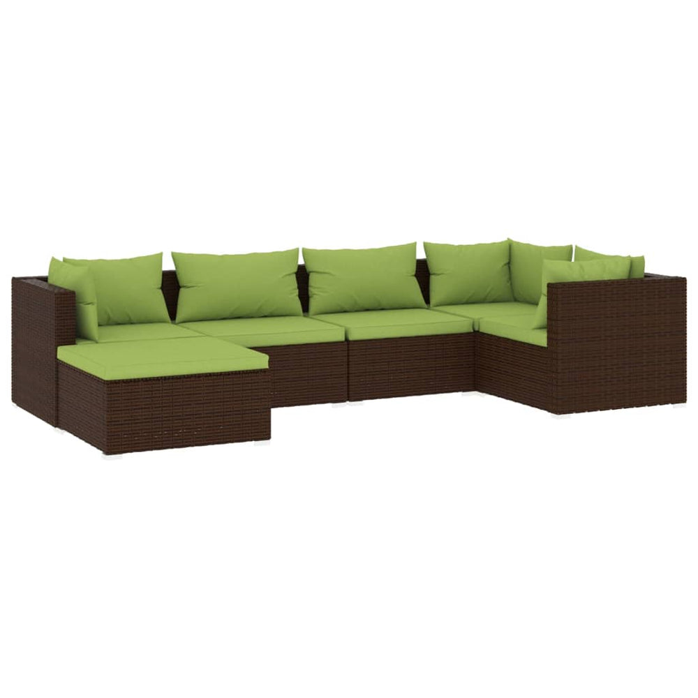 vidaXL Salon de jardin 6 pcs avec coussins résine tressée Marron