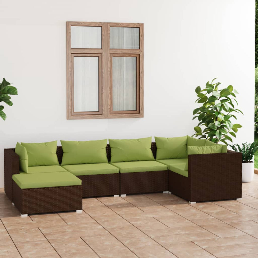 vidaXL Salon de jardin 6 pcs avec coussins résine tressée Marron