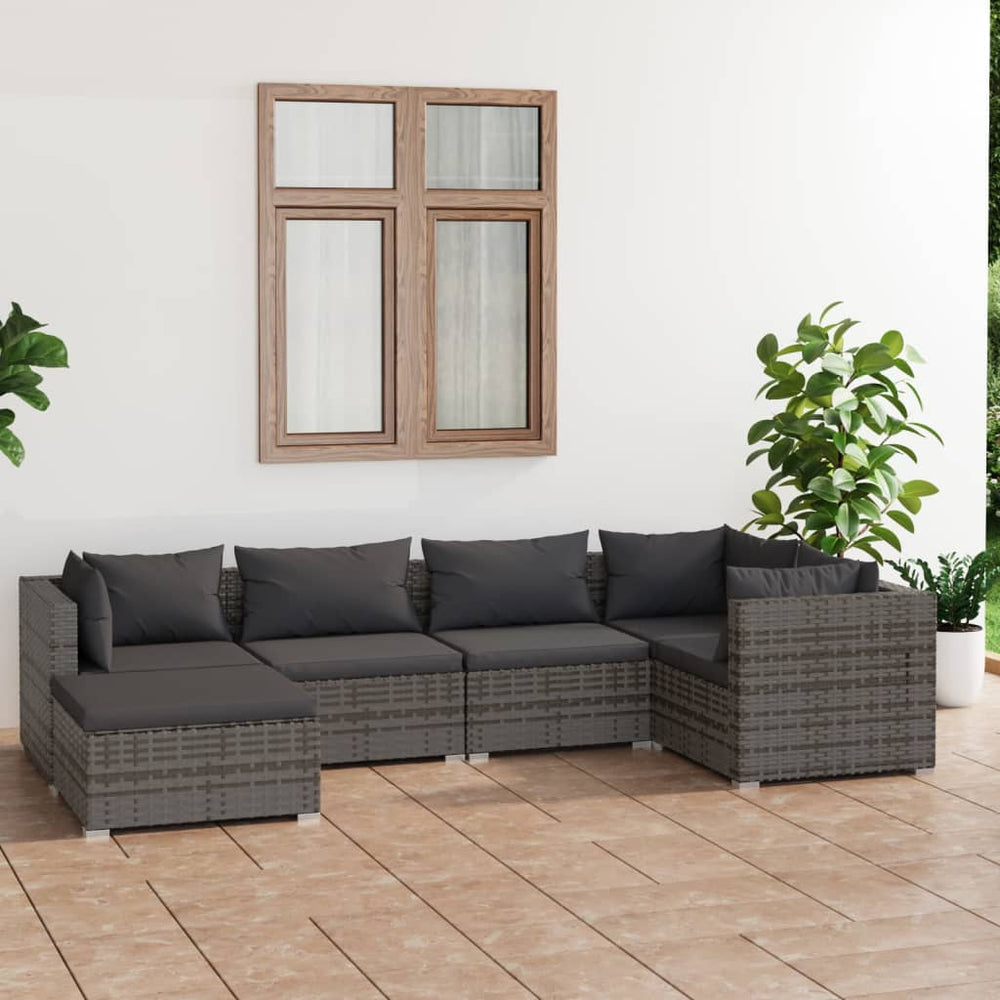 vidaXL Salon de jardin 6 pcs avec coussins résine tressée gris