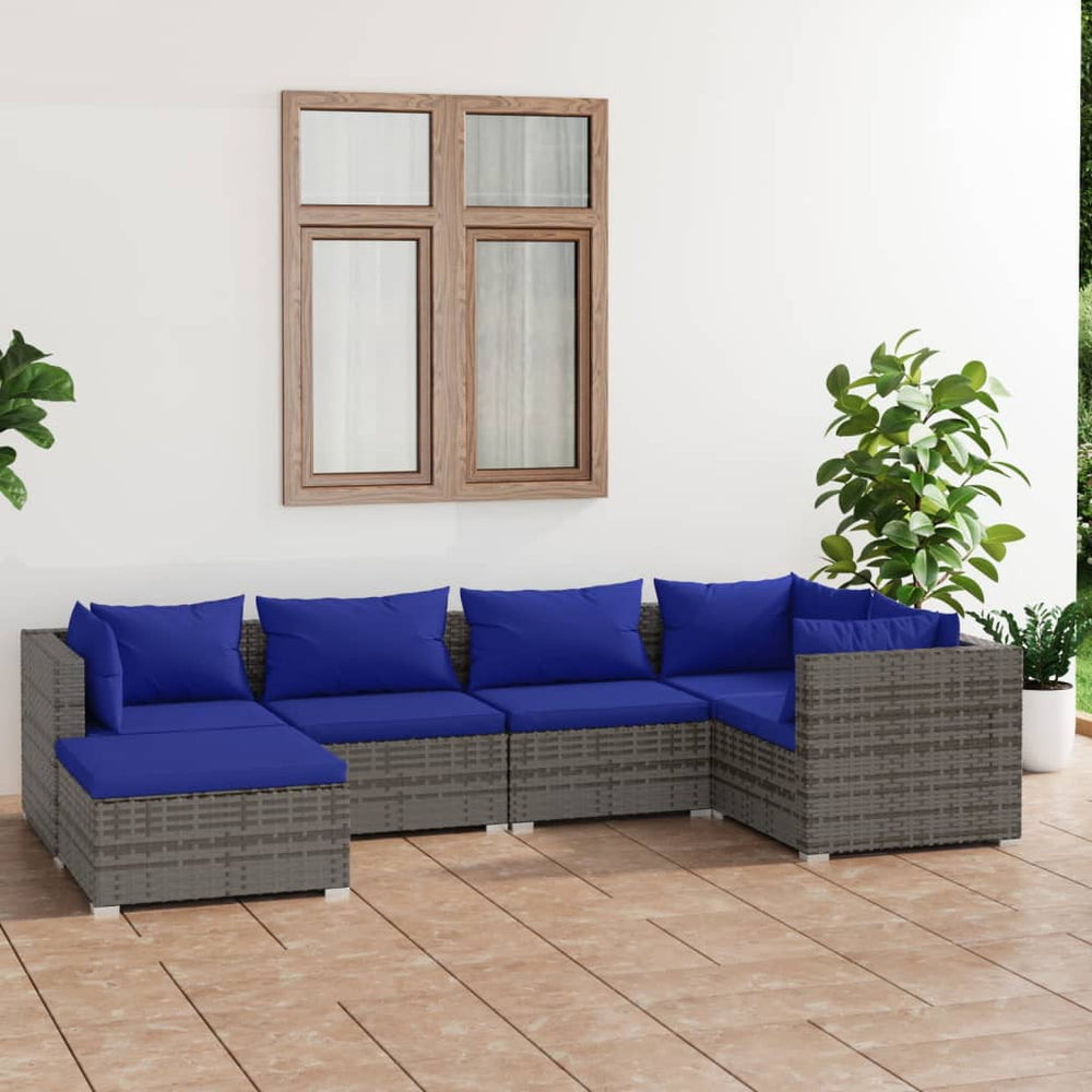 vidaXL Salon de jardin 6 pcs avec coussins résine tressée gris