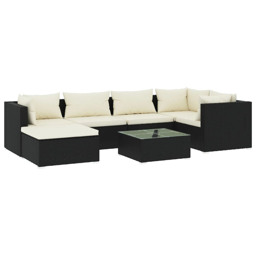 vidaXL Salon de jardin 7 pièces avec coussins résine tressée noir