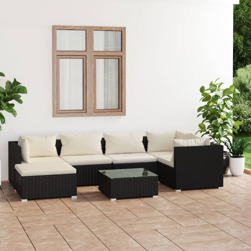vidaXL Salon de jardin 7 pièces avec coussins résine tressée noir