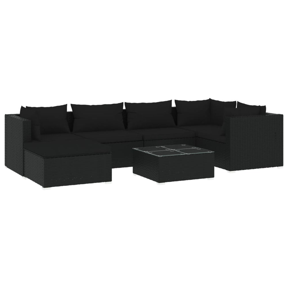 vidaXL Salon de jardin 7 pièces avec coussins résine tressée noir