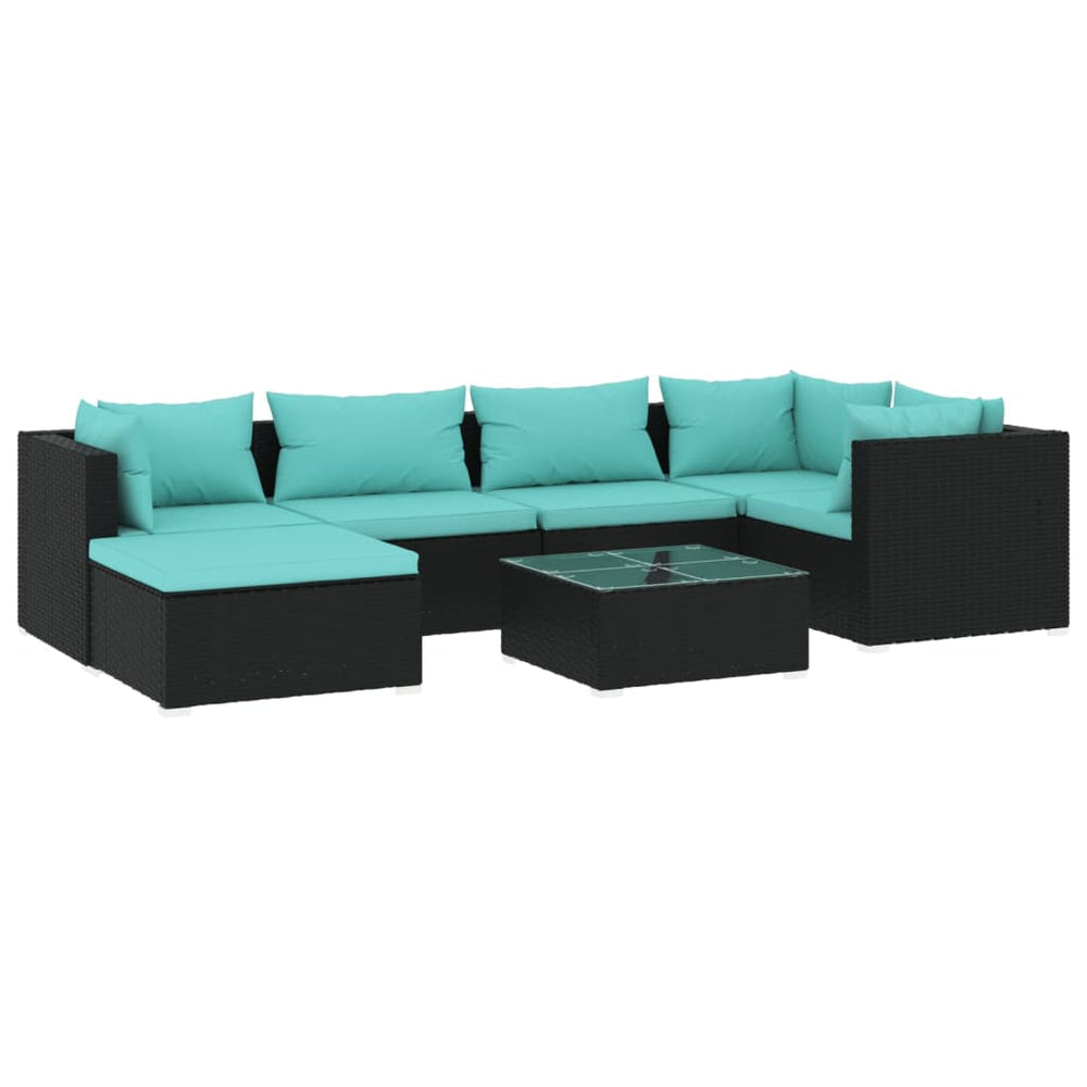 vidaXL Salon de jardin 7 pièces avec coussins résine tressée noir