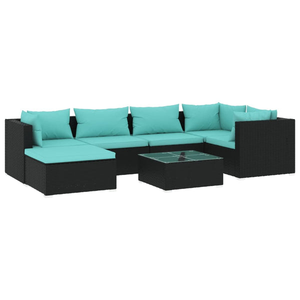 7-tlg. Garten-Lounge-Set mit Kissen Poly Rattan Schwarz