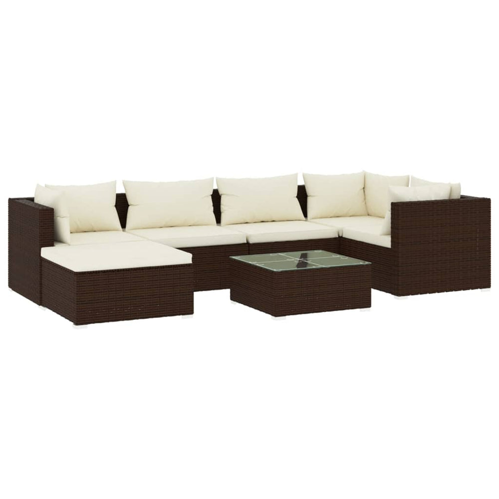 vidaXL Salon de jardin 7 pcs avec coussins résine tressée marron