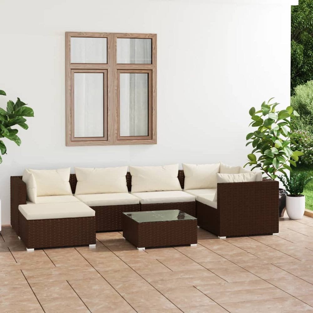 vidaXL Salon de jardin 7 pcs avec coussins résine tressée marron