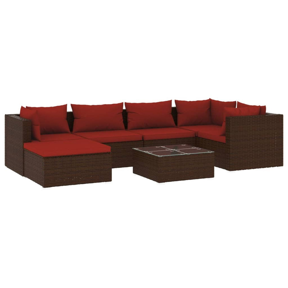 vidaXL Salon de jardin 7 pcs avec coussins résine tressée marron