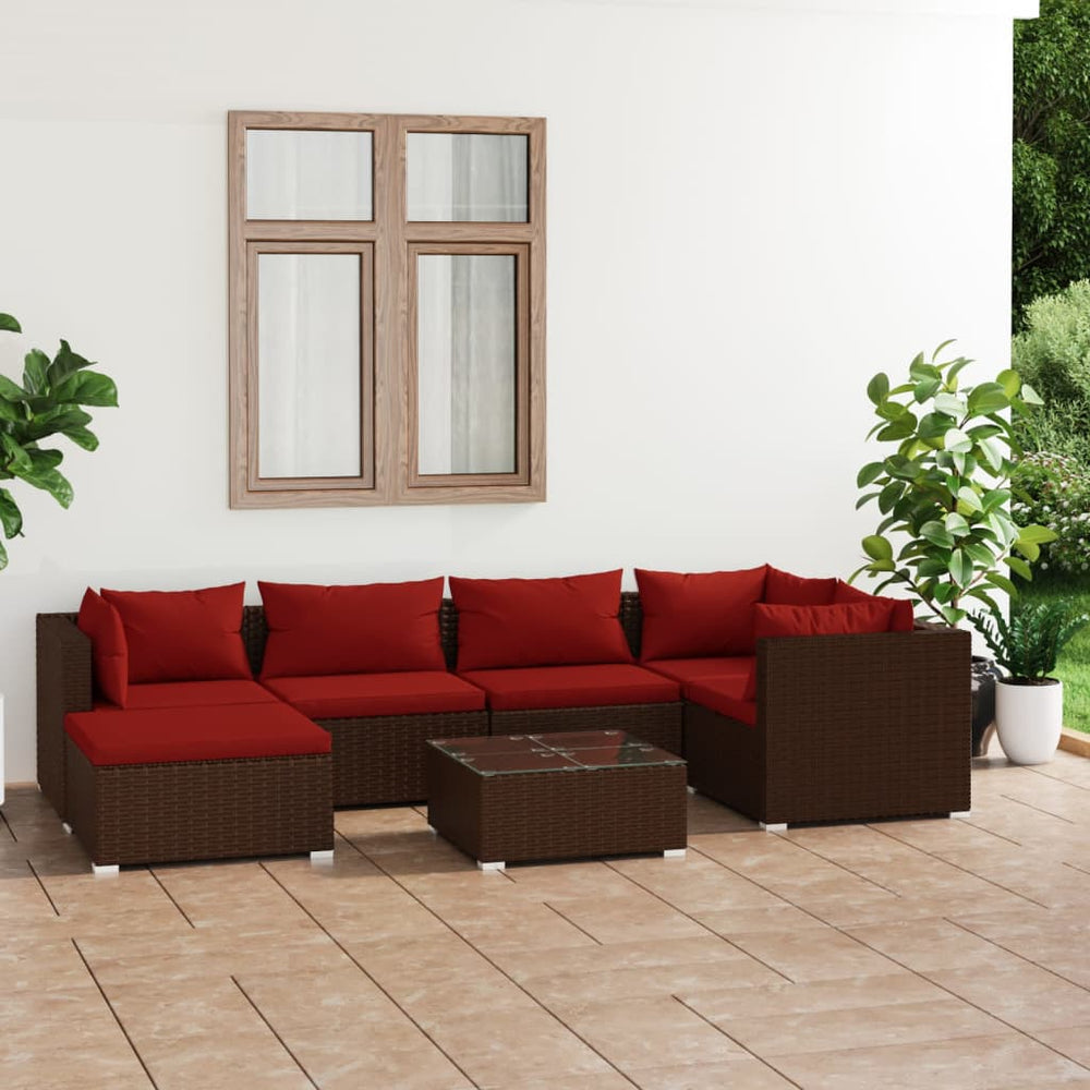 vidaXL Salon de jardin 7 pcs avec coussins résine tressée marron