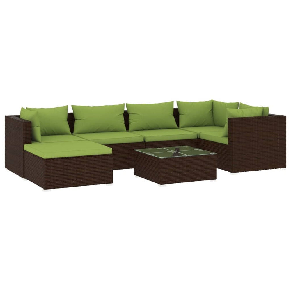 vidaXL Salon de jardin 7 pcs avec coussins résine tressée marron