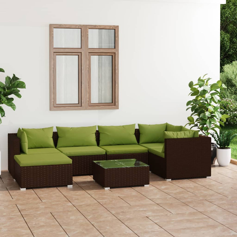 vidaXL Salon de jardin 7 pcs avec coussins résine tressée marron