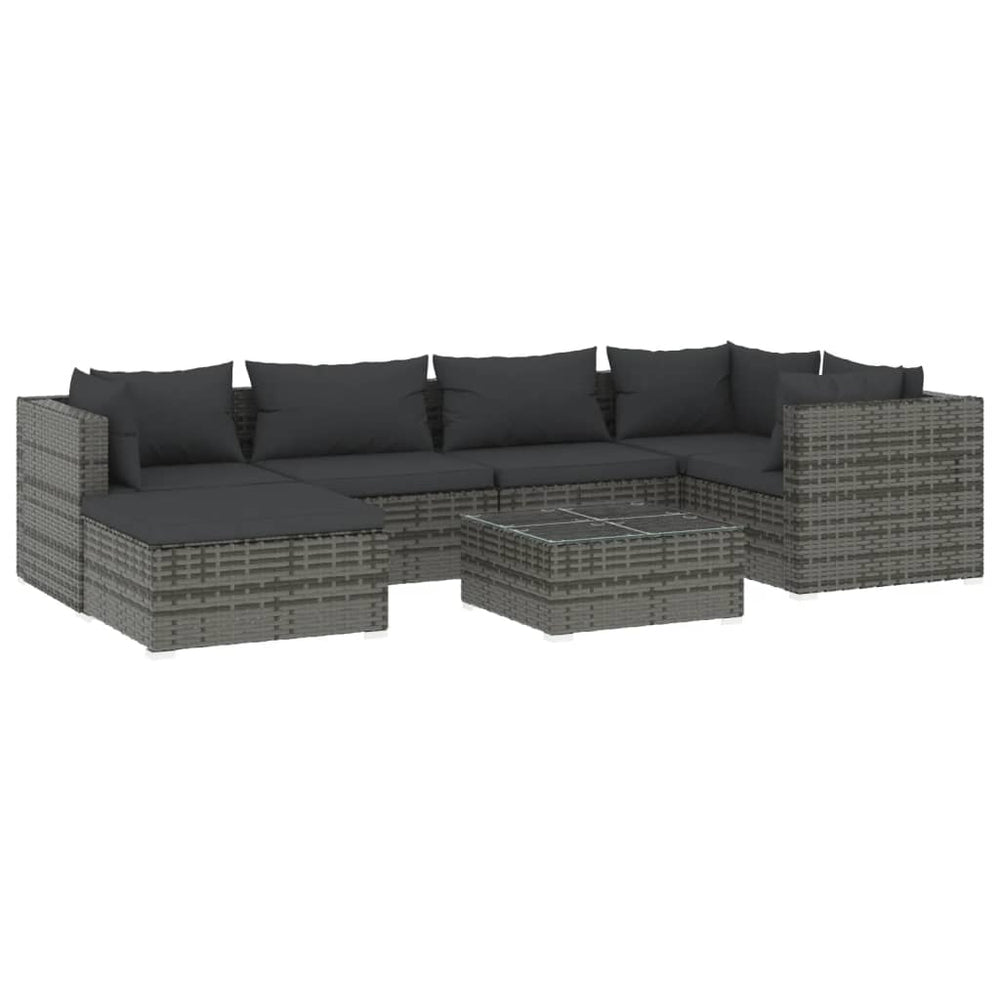 vidaXL Salon de jardin 7 pcs avec coussins résine tressée gris