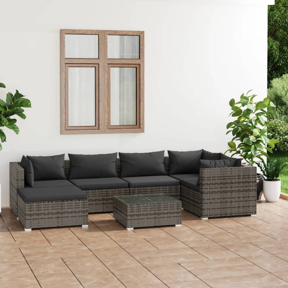 vidaXL Salon de jardin 7 pcs avec coussins résine tressée gris
