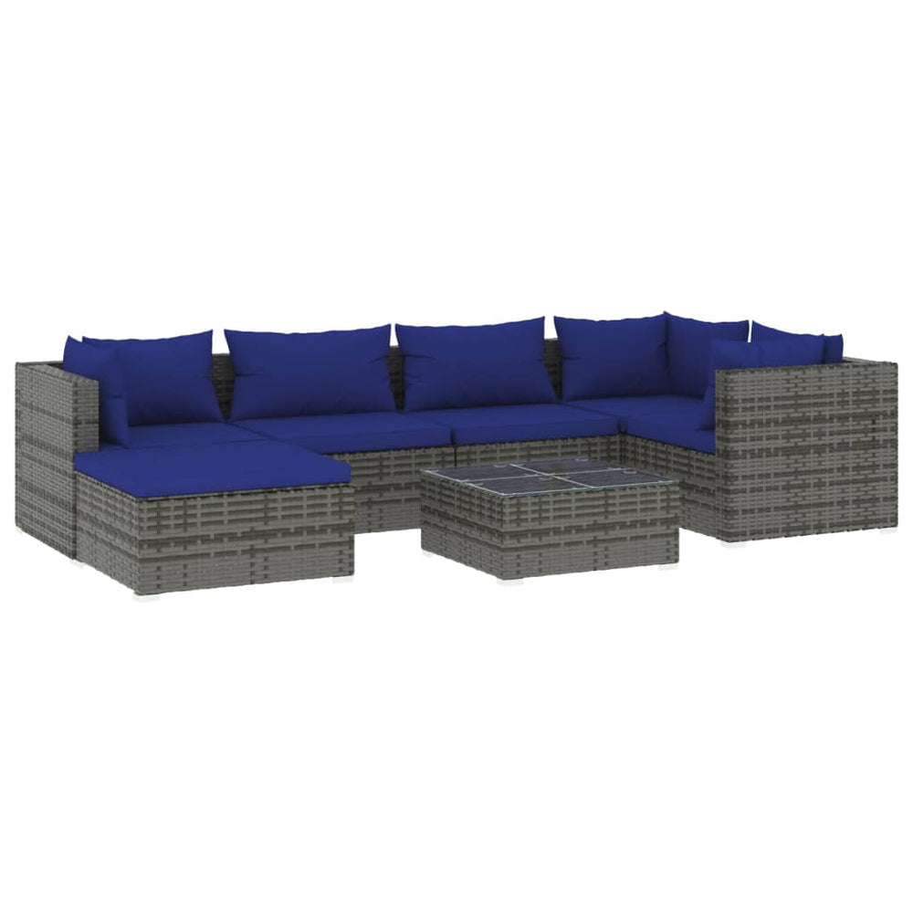 vidaXL Salon de jardin 7 pcs avec coussins résine tressée gris