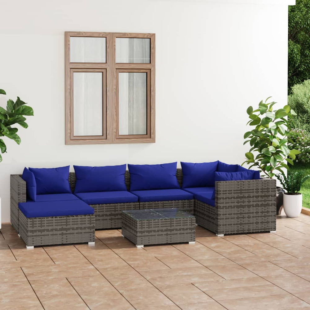 vidaXL Salon de jardin 7 pcs avec coussins résine tressée gris