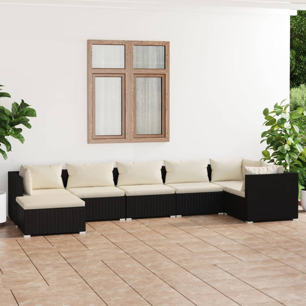 vidaXL Salon de jardin 7 pièces avec coussins résine tressée noir
