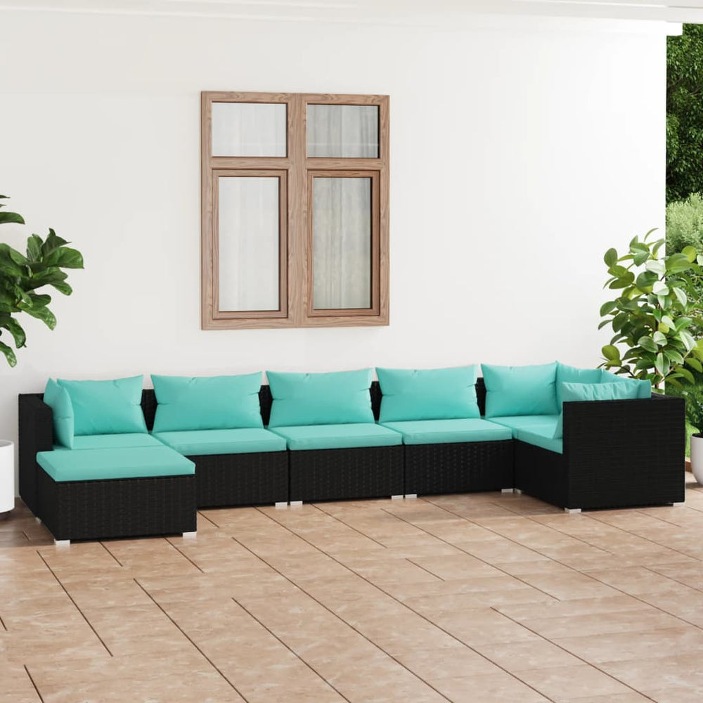 vidaXL Salon de jardin 7 pièces avec coussins résine tressée noir