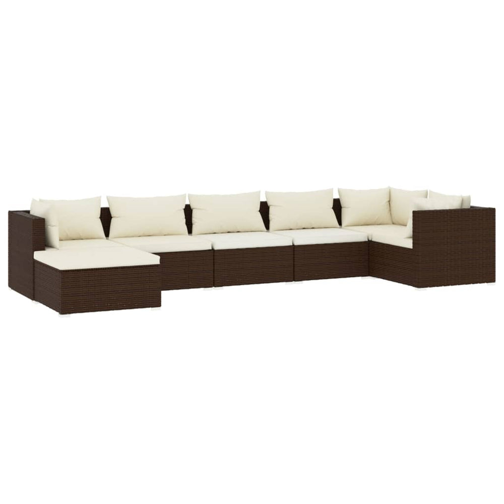 vidaXL Salon de jardin 7 pcs avec coussins résine tressée marron