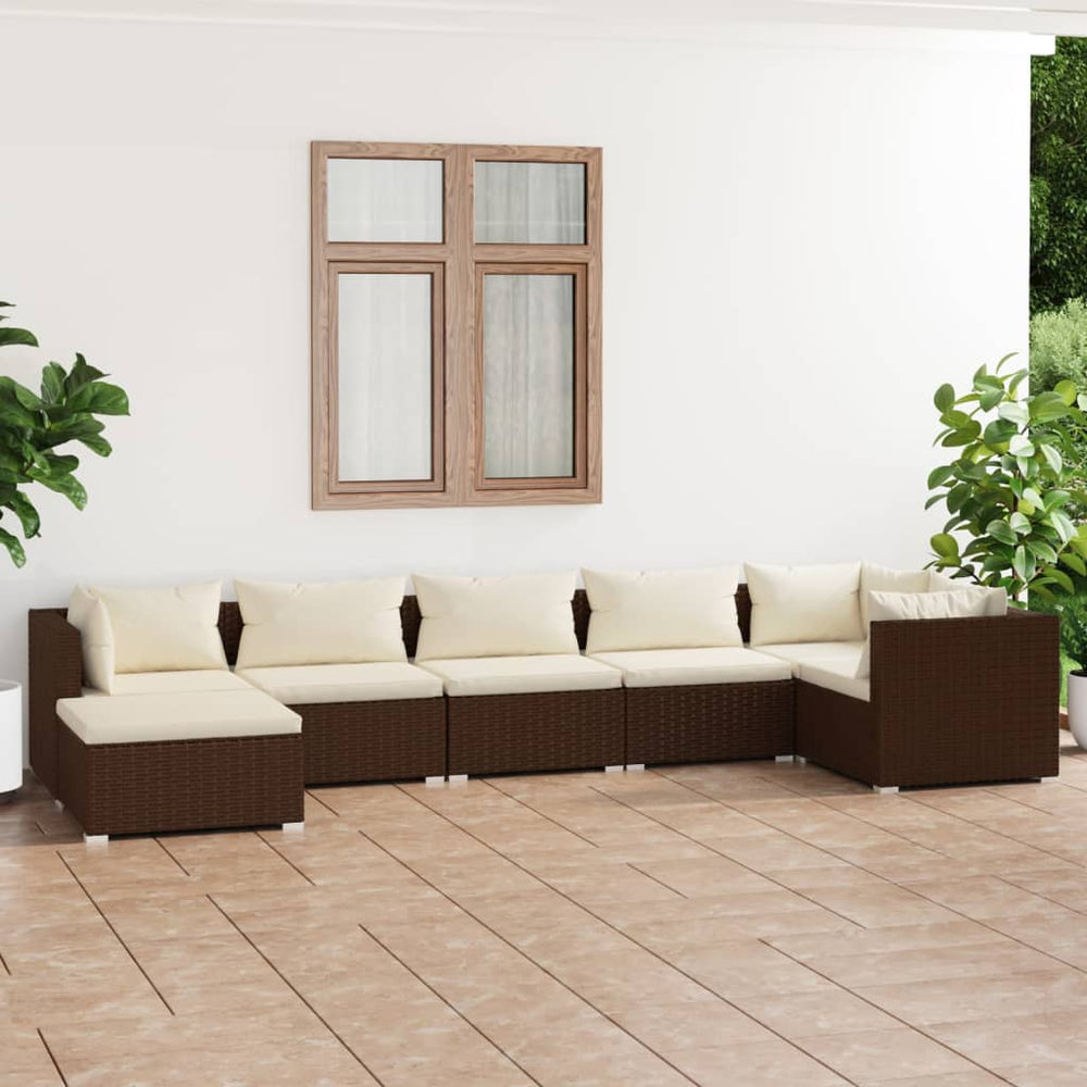 vidaXL Salon de jardin 7 pcs avec coussins résine tressée marron