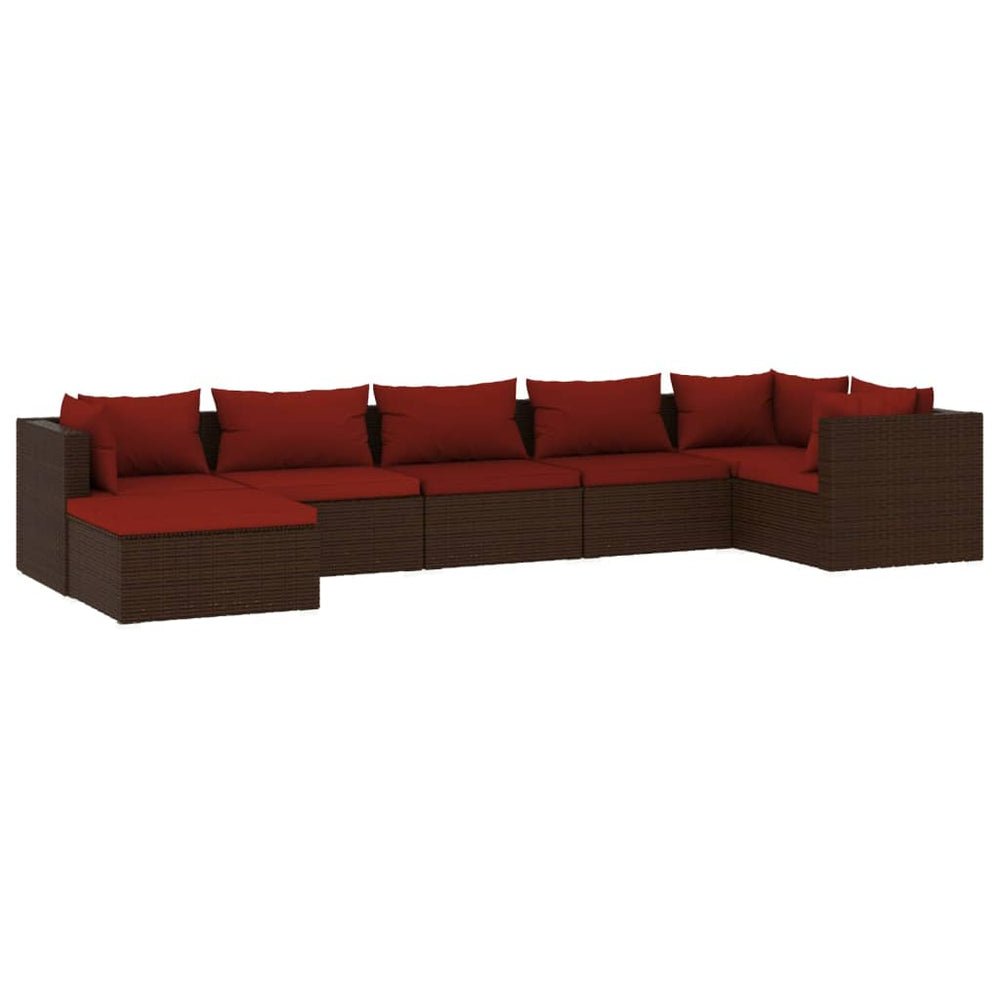 vidaXL Salon de jardin 7 pcs avec coussins résine tressée marron
