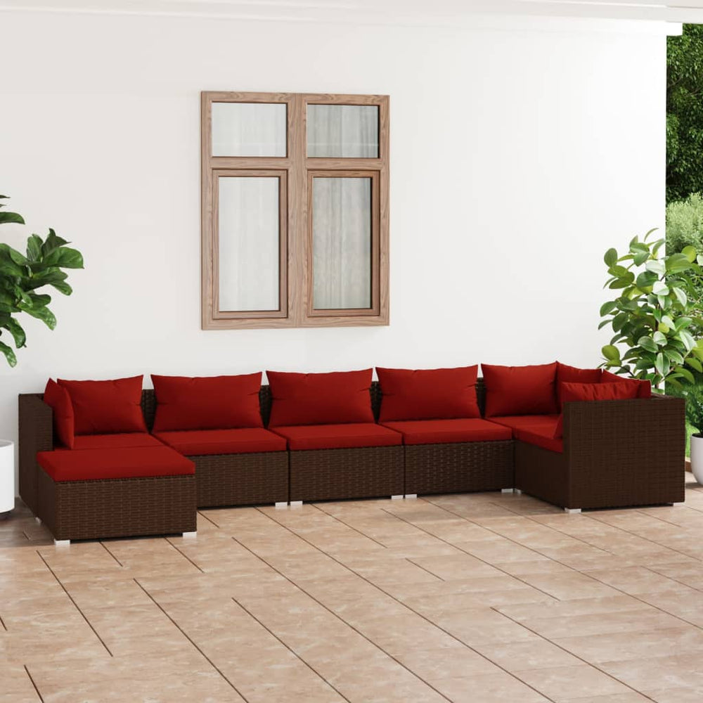 vidaXL Salon de jardin 7 pcs avec coussins résine tressée marron