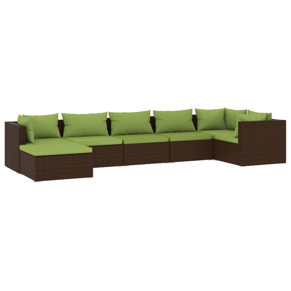 vidaXL Salon de jardin 7 pcs avec coussins résine tressée marron