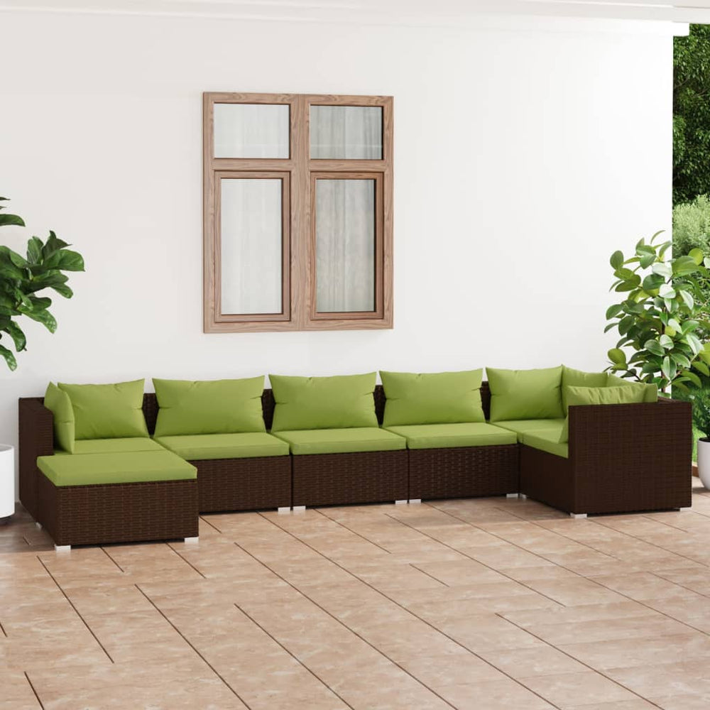 vidaXL Salon de jardin 7 pcs avec coussins résine tressée marron