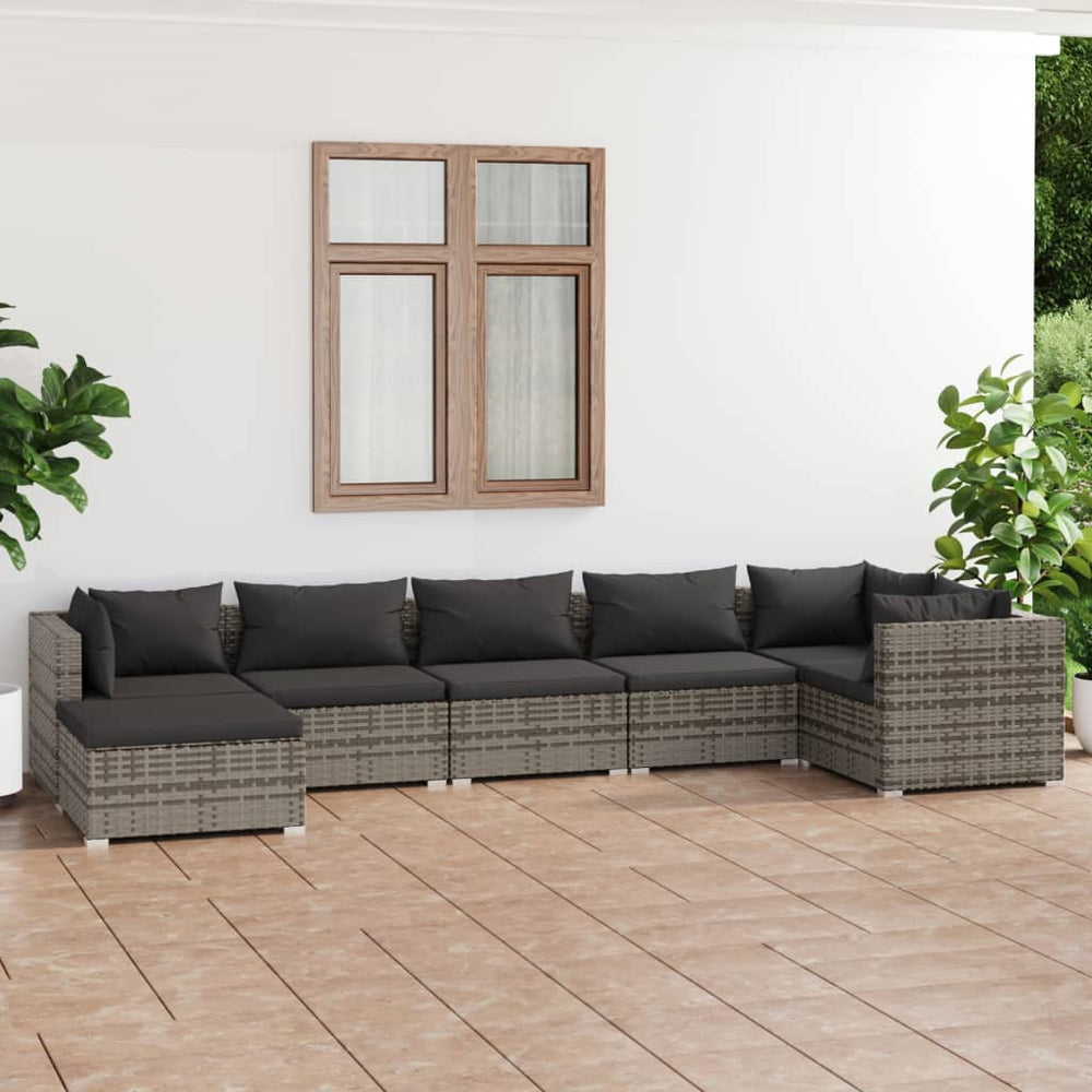 vidaXL Salon de jardin 7 pcs avec coussins résine tressée gris