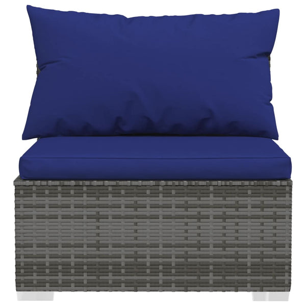 7-tlg. Garten-Lounge-Set mit Kissen Poly Rattan Grau