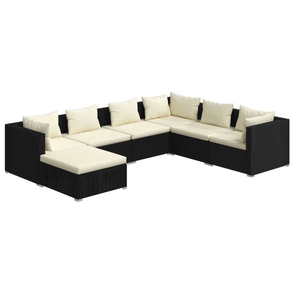 vidaXL Salon de jardin 7 pièces avec coussins résine tressée noir