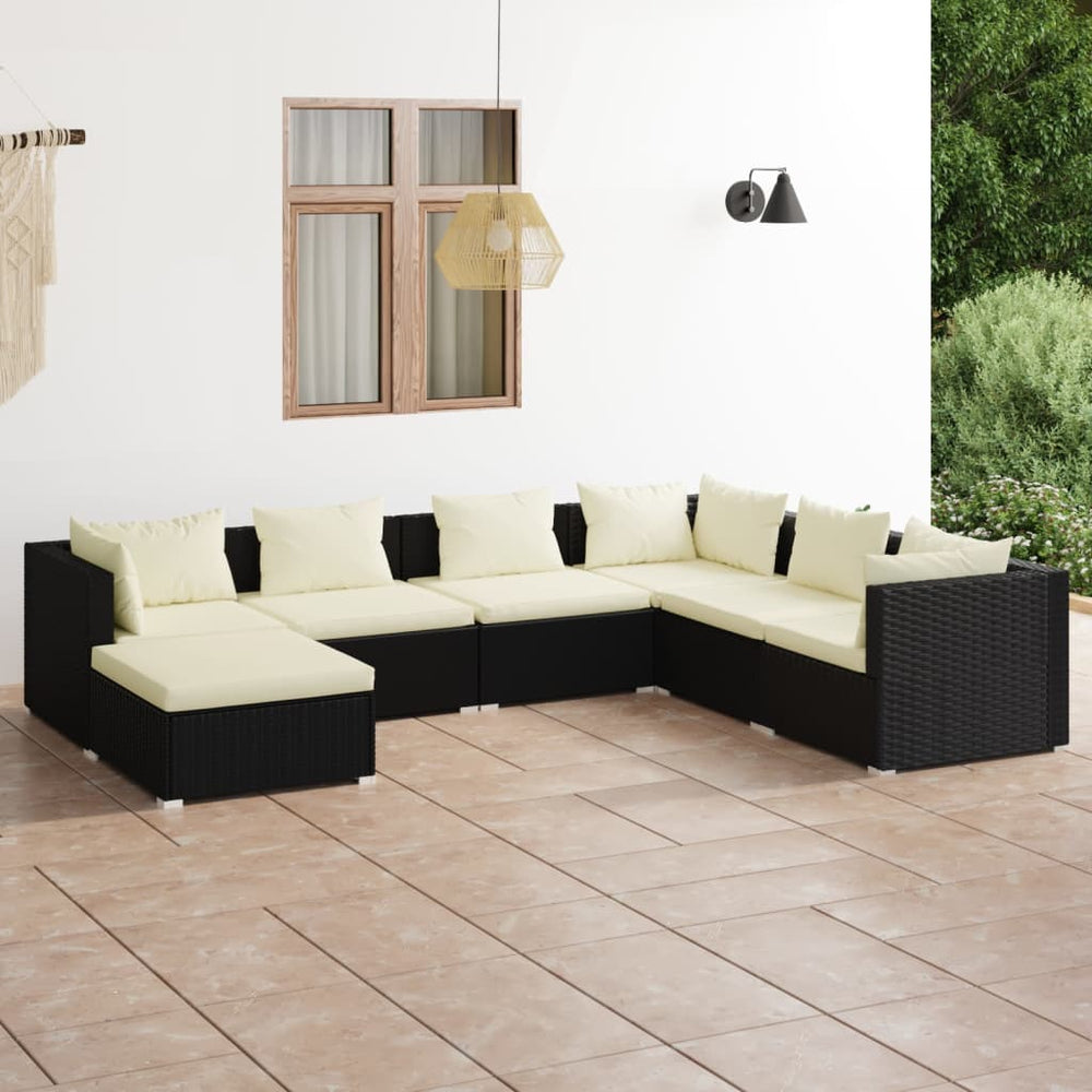 vidaXL Salon de jardin 7 pièces avec coussins résine tressée noir