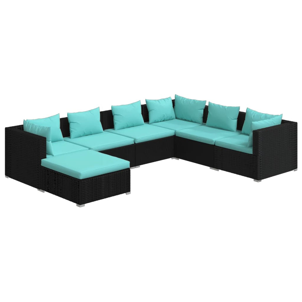 vidaXL Salon de jardin 7 pièces avec coussins résine tressée noir