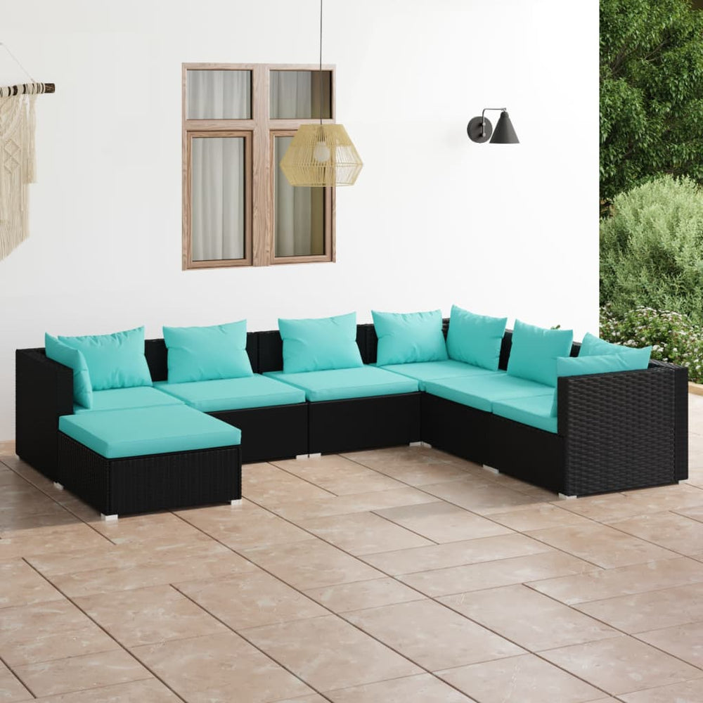 vidaXL Salon de jardin 7 pièces avec coussins résine tressée noir