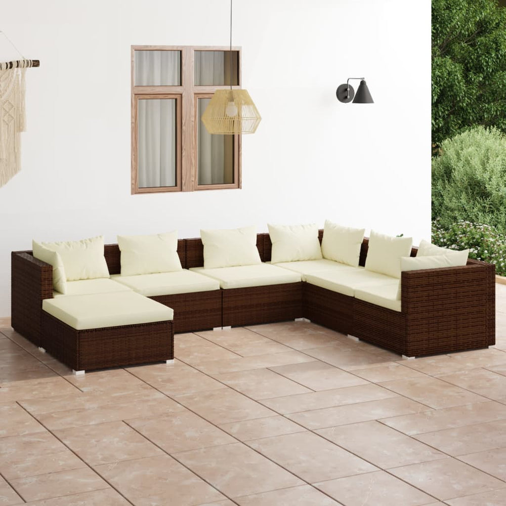vidaXL Salon de jardin 7 pcs avec coussins résine tressée marron