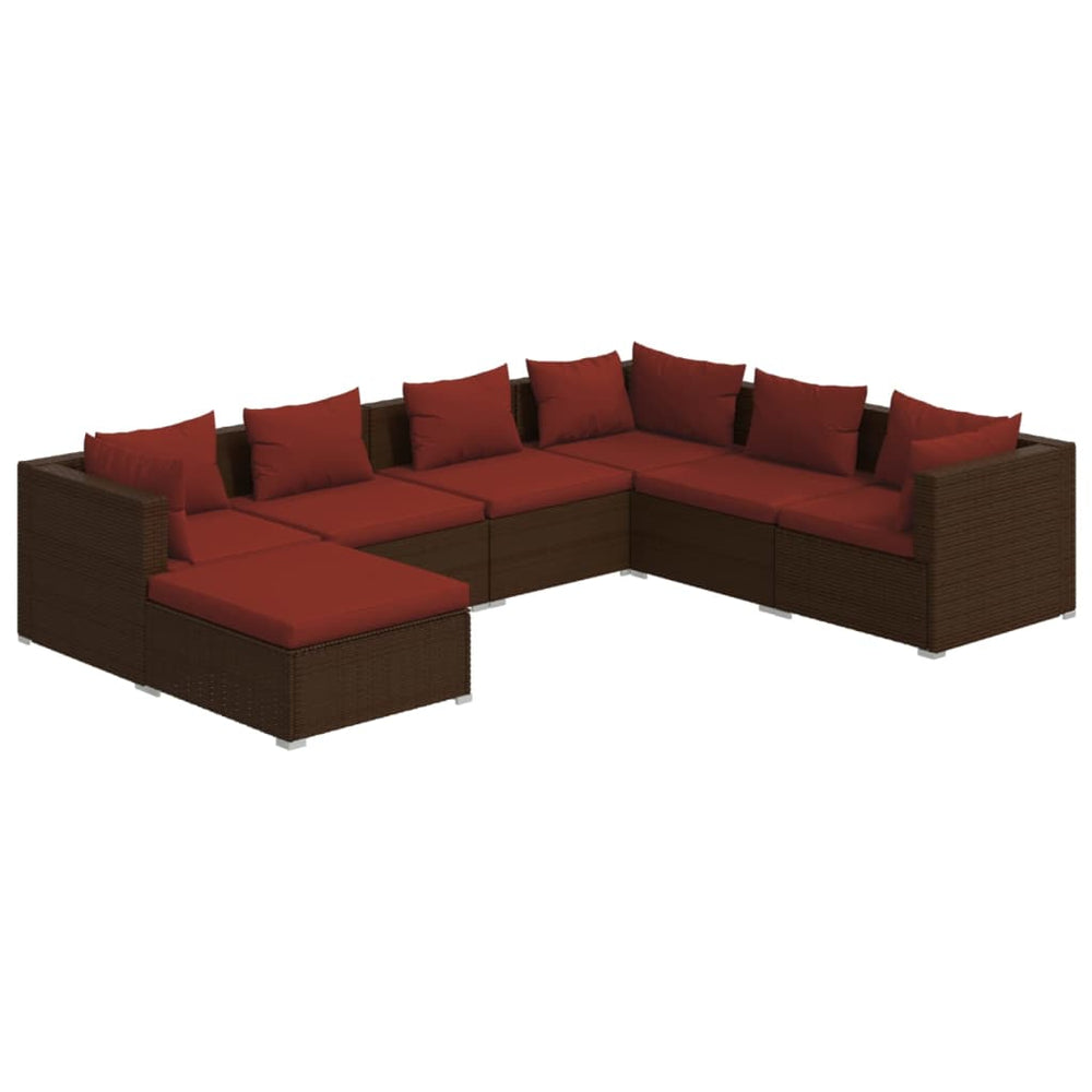 vidaXL Salon de jardin 7 pcs avec coussins résine tressée marron