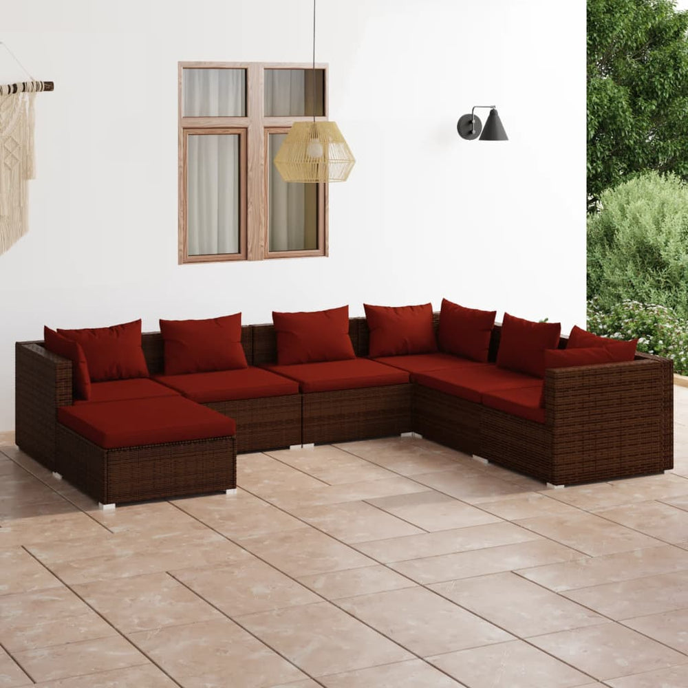vidaXL Salon de jardin 7 pcs avec coussins résine tressée marron