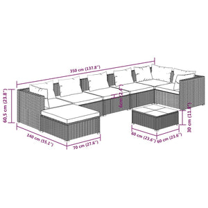8-tlg. Garten-Lounge-Set mit Kissen Poly Rattan Schwarz