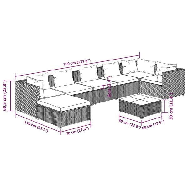 8-tlg. Garten-Lounge-Set mit Kissen Poly Rattan Schwarz