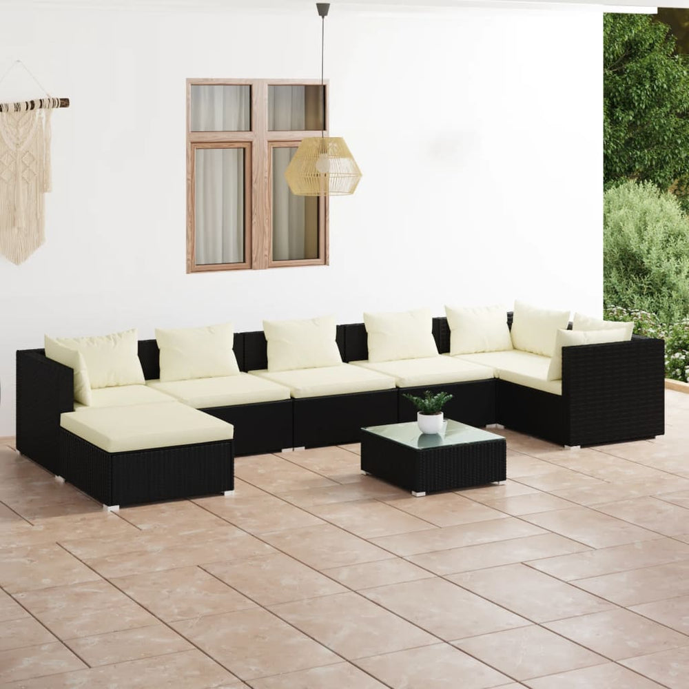 vidaXL Salon de jardin 8 pièces avec coussins résine tressée noir