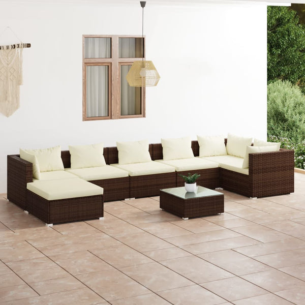 8-tlg. Garten-Lounge-Set mit Kissen Poly Rattan Braun