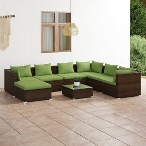 8-tlg. Garten-Lounge-Set mit Kissen Poly Rattan Braun