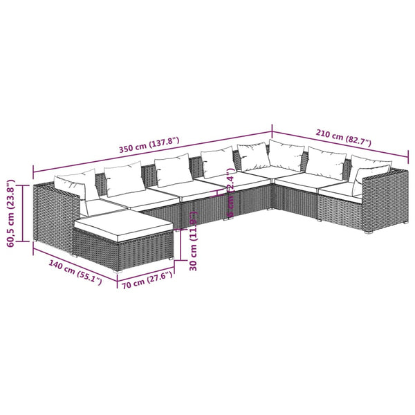 8-tlg. Garten-Lounge-Set mit Kissen Poly Rattan Schwarz