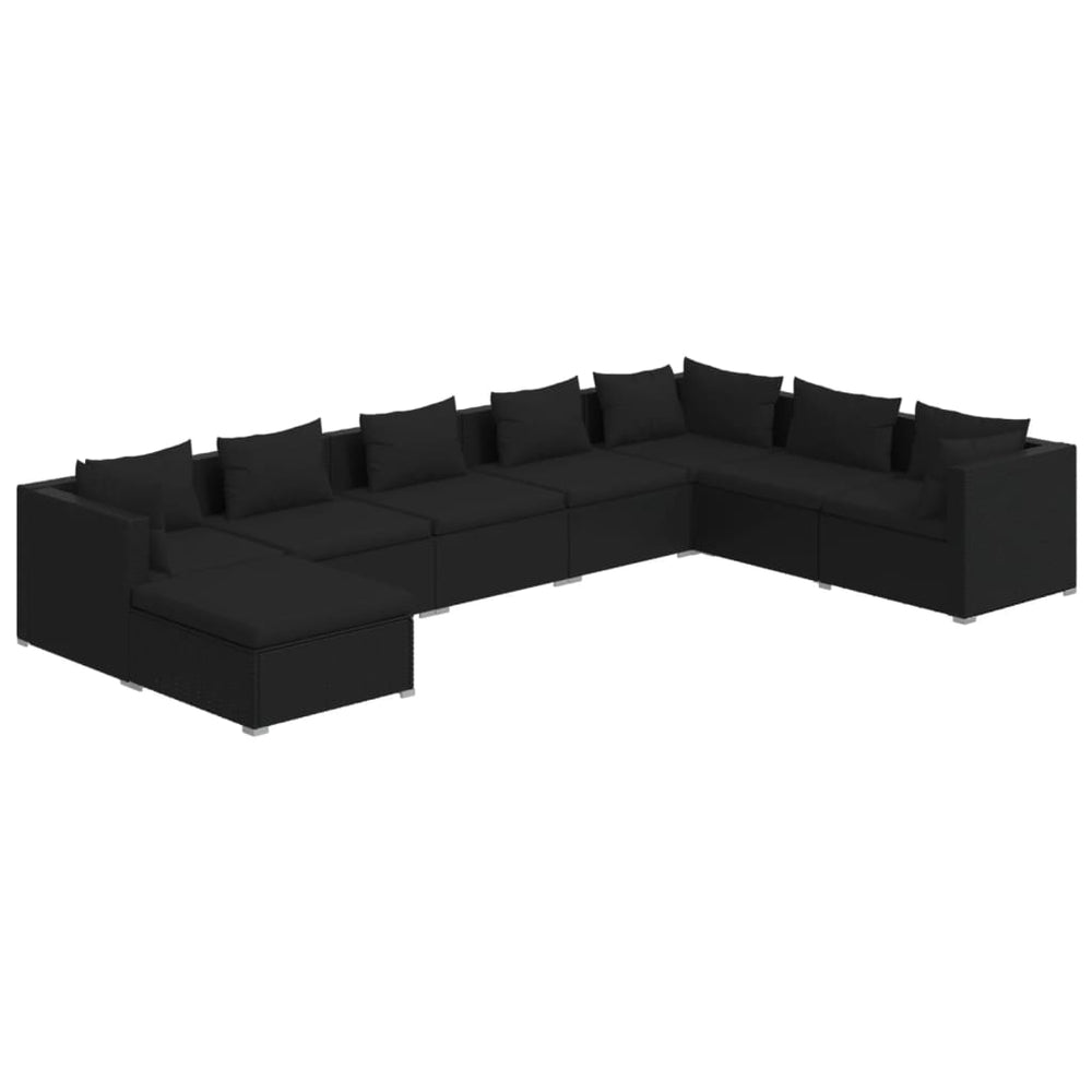 8-tlg. Garten-Lounge-Set mit Kissen Poly Rattan Schwarz