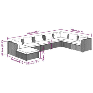 8-tlg. Garten-Lounge-Set mit Kissen Poly Rattan Schwarz