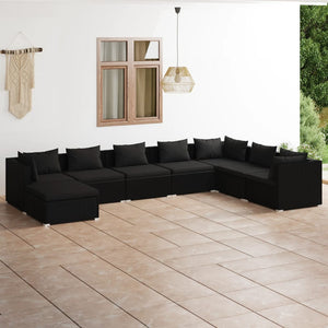 8-tlg. Garten-Lounge-Set mit Kissen Poly Rattan Schwarz