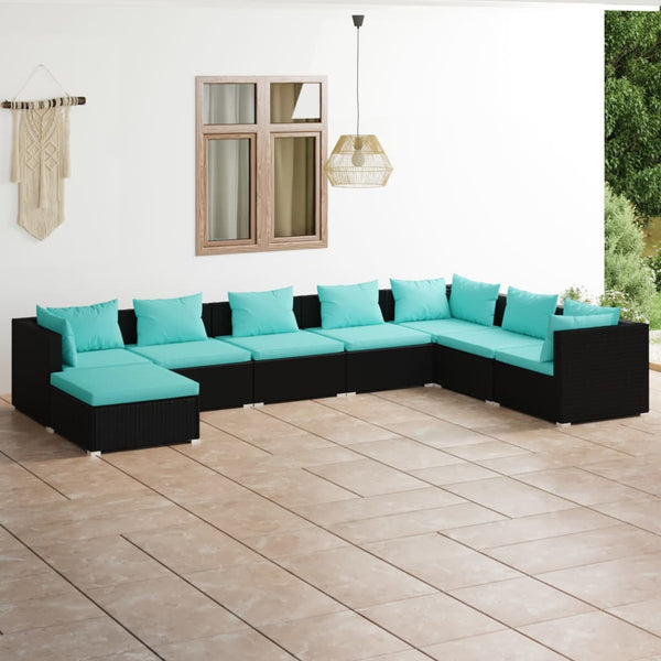 8-tlg. Garten-Lounge-Set mit Kissen Poly Rattan Schwarz