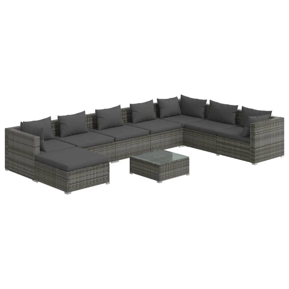 9-tlg. Garten-Lounge-Set mit Kissen Poly Rattan Grau